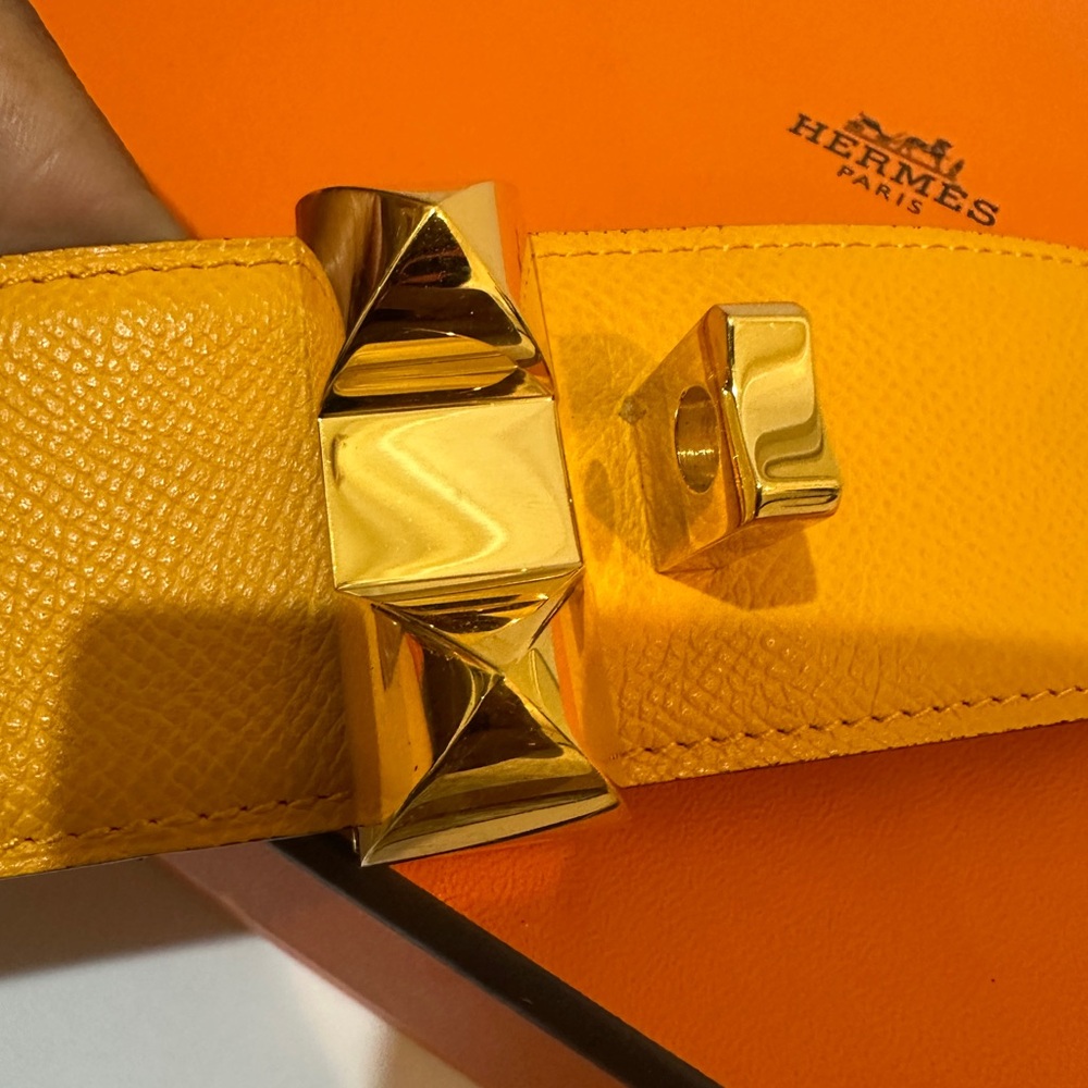 Hermes CDC Collier de Chien Belt 85 Jaune Ambre Epsom GHW Gold Plated - Picture 11 of 17